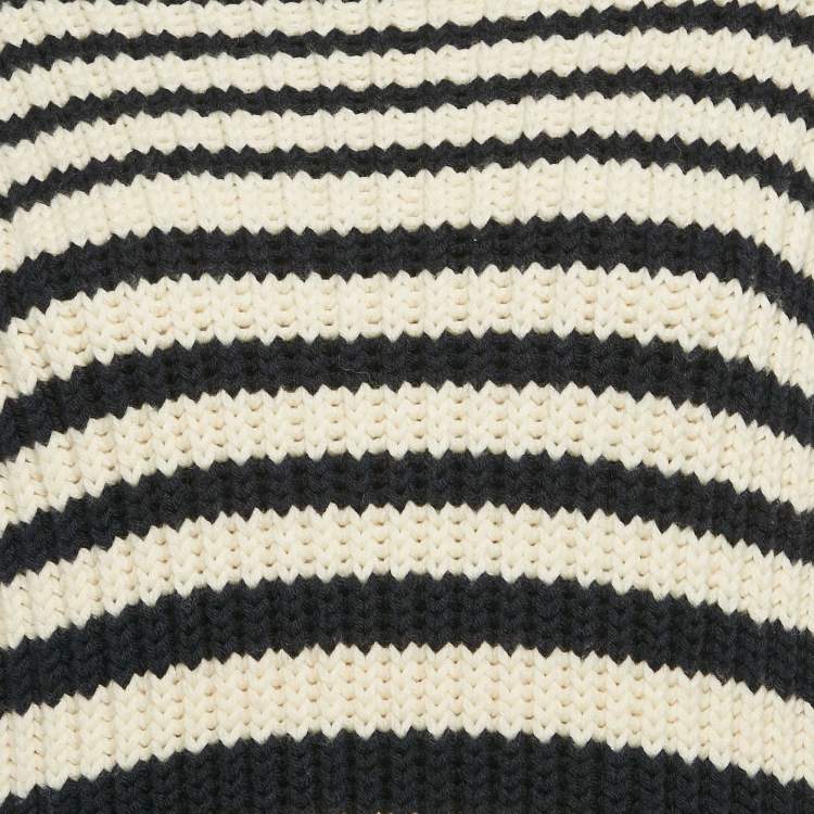 Pre Owned Alberta Ferretti Blue/White Rib Knit Buttoned Cold-Shoulder Sweater M