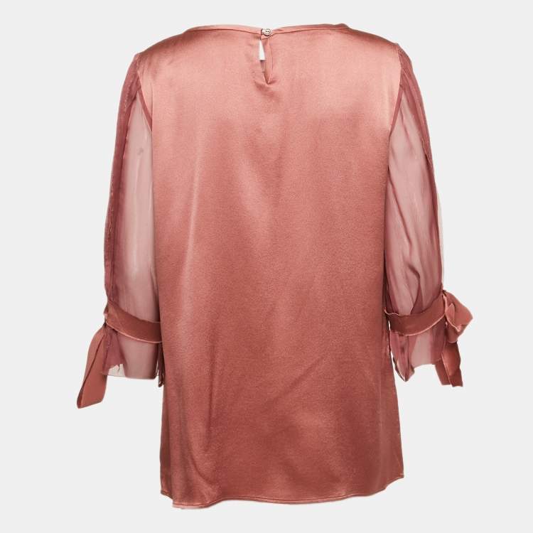 Pre Owned Alberta Ferretti Onion Pink Silk Satin & Chiffon Tie Detail Top L