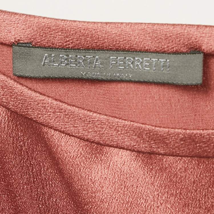 Pre Owned Alberta Ferretti Onion Pink Silk Satin & Chiffon Tie Detail Top L