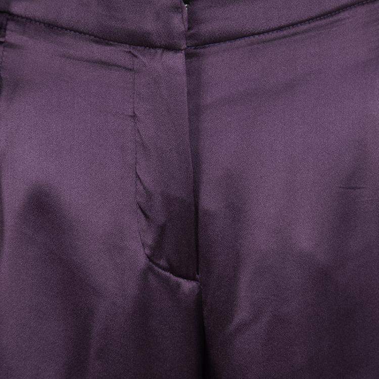 Pre Owned Alberta Ferretti Purple Silk Satin Wide Leg Trousers M 