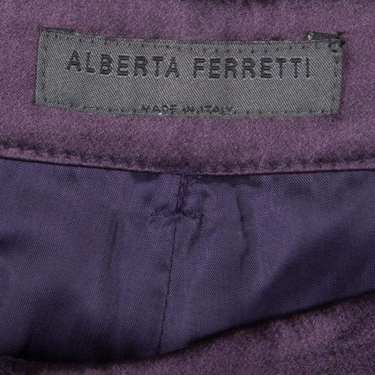 Pre Owned Alberta Ferretti Purple Silk Satin Wide Leg Trousers M 
