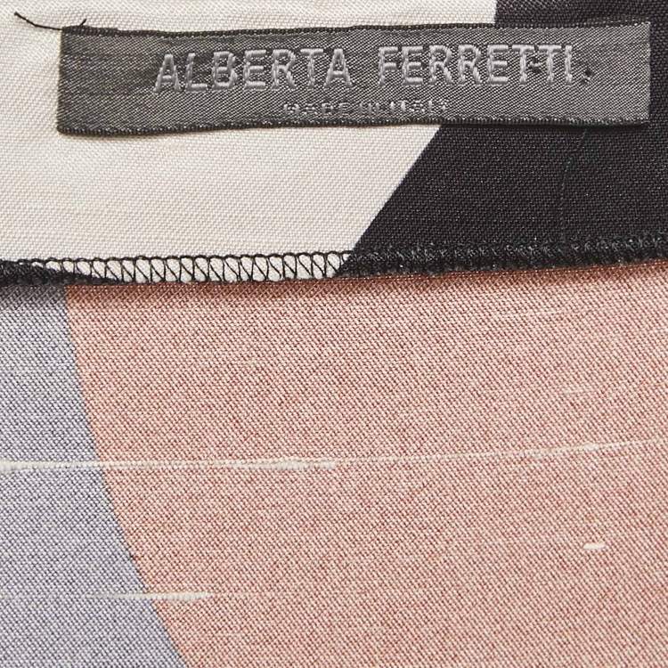 Pre Owned Alberta Ferretti Navy Blue Printed Silk Blouse S