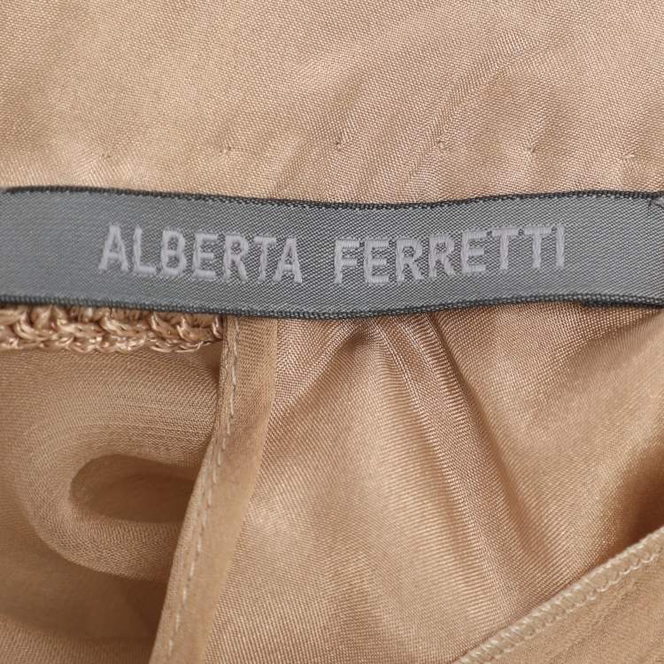 Pre Owned Alberta Ferreti Beige Chiffon Braided Crystal Embellishment Halter Neck Top M