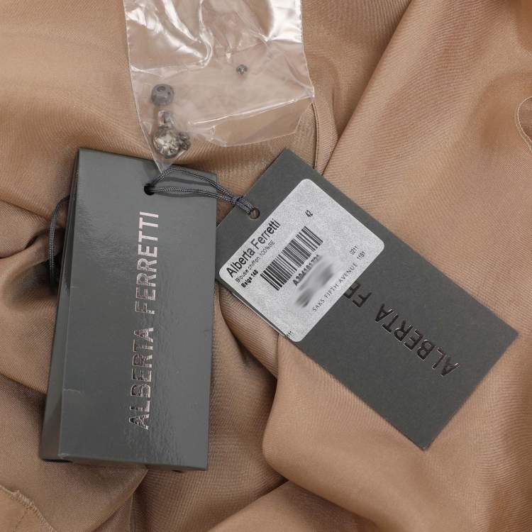 Pre Owned Alberta Ferreti Beige Chiffon Braided Crystal Embellishment Halter Neck Top M