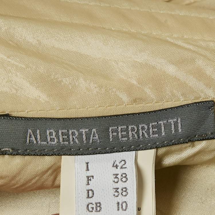 Pre Owned Alberta Ferretti Light Green Linen Gathered Strapless Maxi Dress M