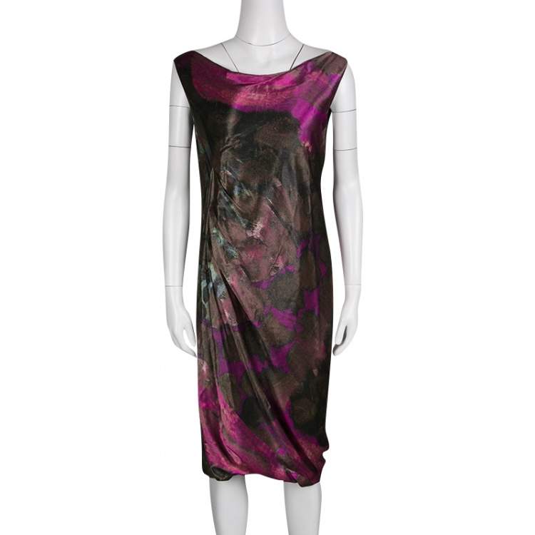 Pre Owned Alberta Ferretti Multicolor Printed Draped Sleeveless Dress M