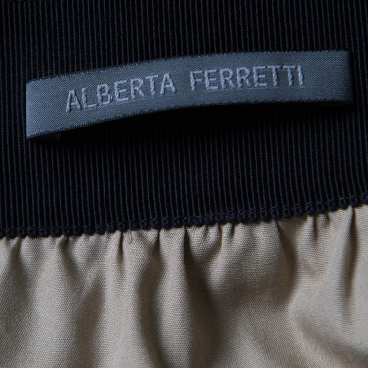 Pre Owned Alberta Ferretti Brown Silk Colorblock Lace Panel Detail Gathered Skirt L