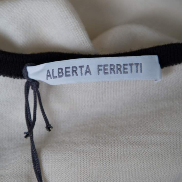 Pre Owned Alberta Ferretti Cream Wool Contrast Cutout Lace Insert Long Sleeve Sweater M