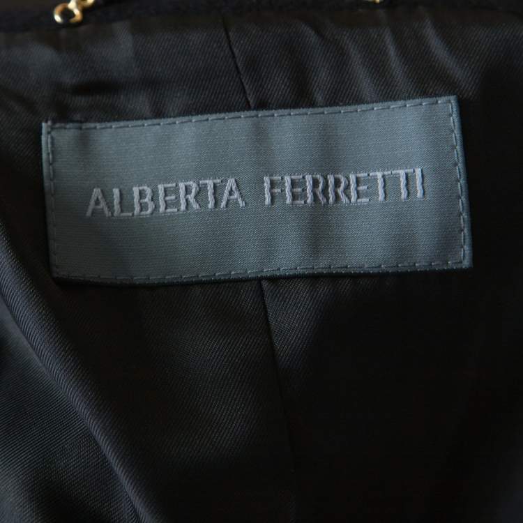 Pre Owned Alberta Ferretti Black and Gold Embellished Felted Wool Stand Collar Overcoat M