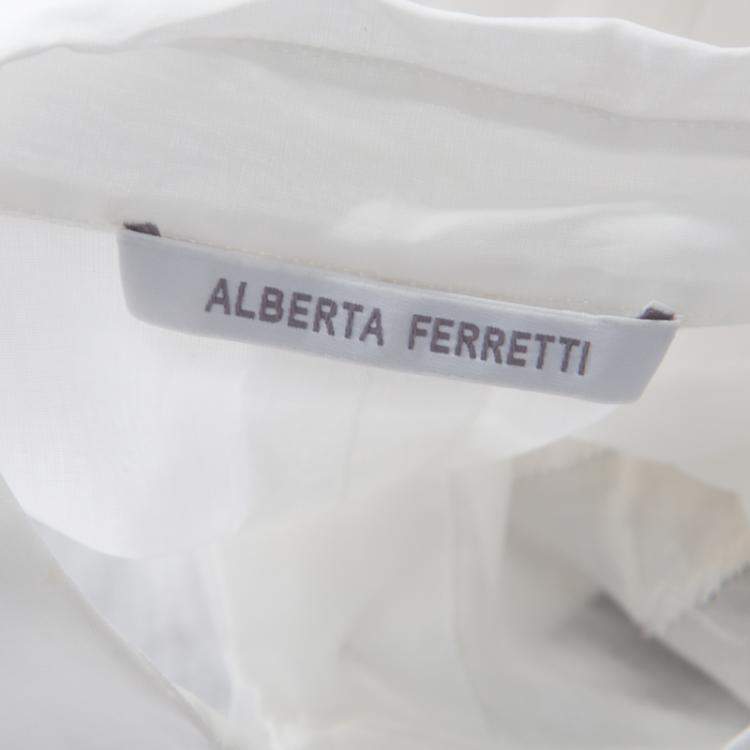 Pre Owned Alberta Ferretti Off White Floral Embroidered Sheer Cotton Sleeveless Crop Shirt S