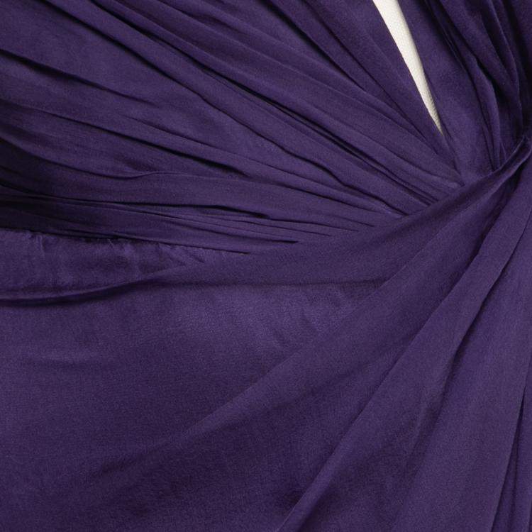 Pre Owned Alberta Ferretti Purple Ruched Silk One Shoulder Evening Gown S