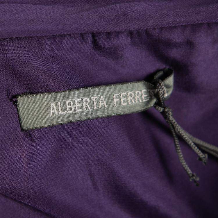 Pre Owned Alberta Ferretti Purple Ruched Silk One Shoulder Evening Gown S