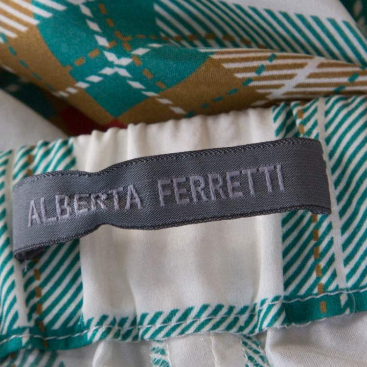 Pre Owned Alberta Ferretti Multicolor Plaid Silk High Waist Trousers M