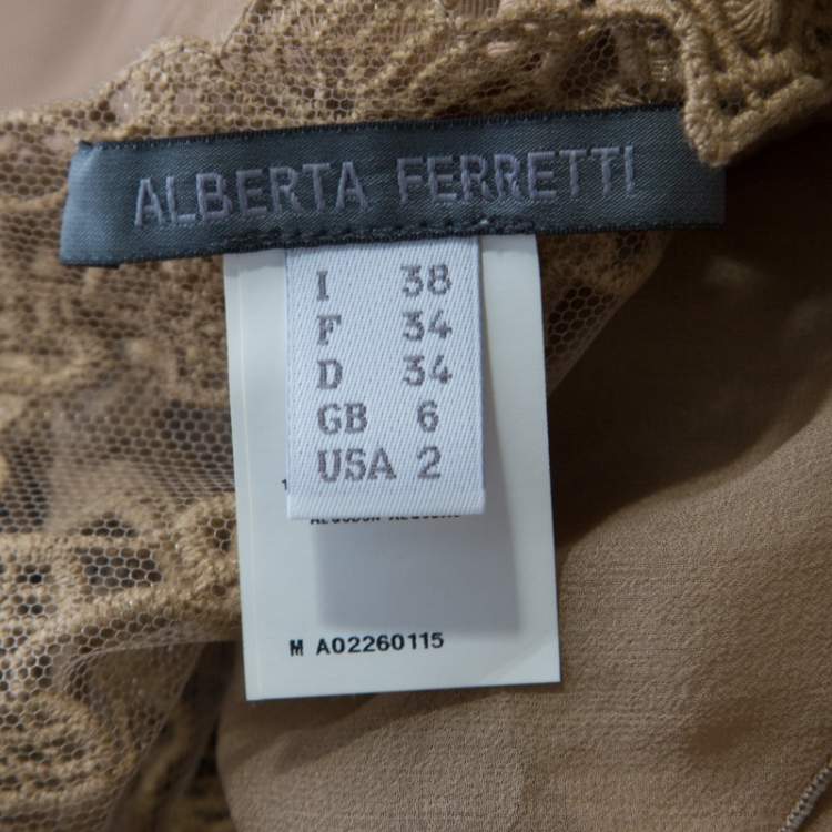 Pre Owned Alberta Ferretti Beige Chiffon and Lace Overlay Top S 
