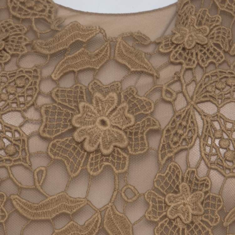 Pre Owned Alberta Ferretti Beige Chiffon and Lace Overlay Top S 