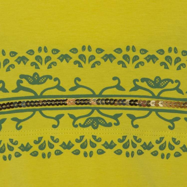 Pre Owned Alberta Ferretti Yellow Paisley Printed Cotton Sequin Detail Top L 