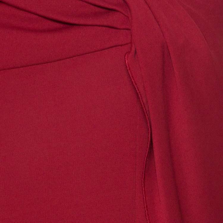 Pre Owned Alberta Ferretti Red Silk Jersey Asymmetric Batwing Sleeve Dress M 