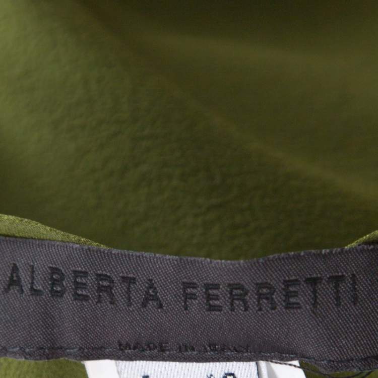 Pre Owned Alberta Ferretti Green Silk Crepe Tiered Skirt M