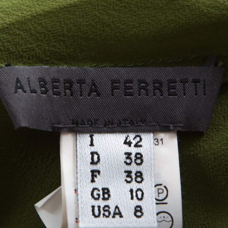 Pre Owned Alberta Ferretti Olive Green Silk Pleated Sleeve Detail Button Front Blouse M 