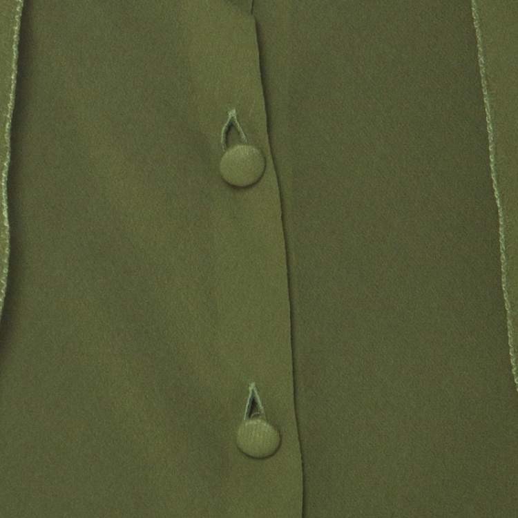 Pre Owned Alberta Ferretti Olive Green Silk Pleated Sleeve Detail Button Front Blouse M 