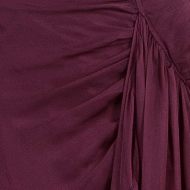 Pre Owned Alberta Ferretti Burgundy Silk Maxi Skirt M