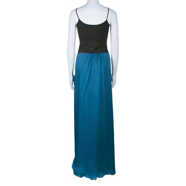 Pre Owned Alberta Ferretti Blue Silk Chiffon Maxi Skirt M