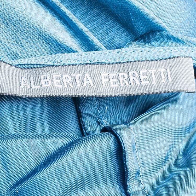 Pre Owned Alberta Ferretti Blue Silk Chiffon Maxi Skirt M
