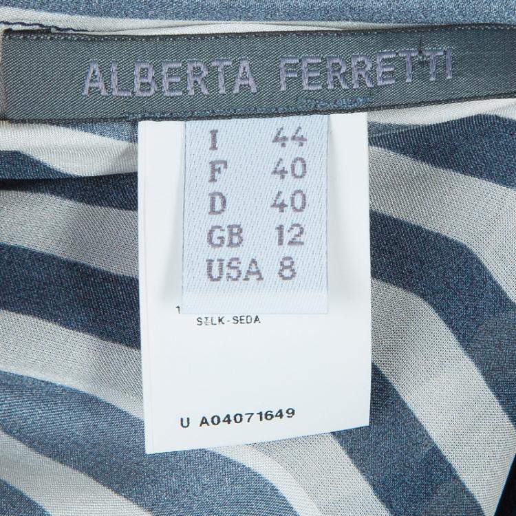 Pre Owned Alberta Ferretti Multicolor Print Sheer Sleeve Silk Blouse M