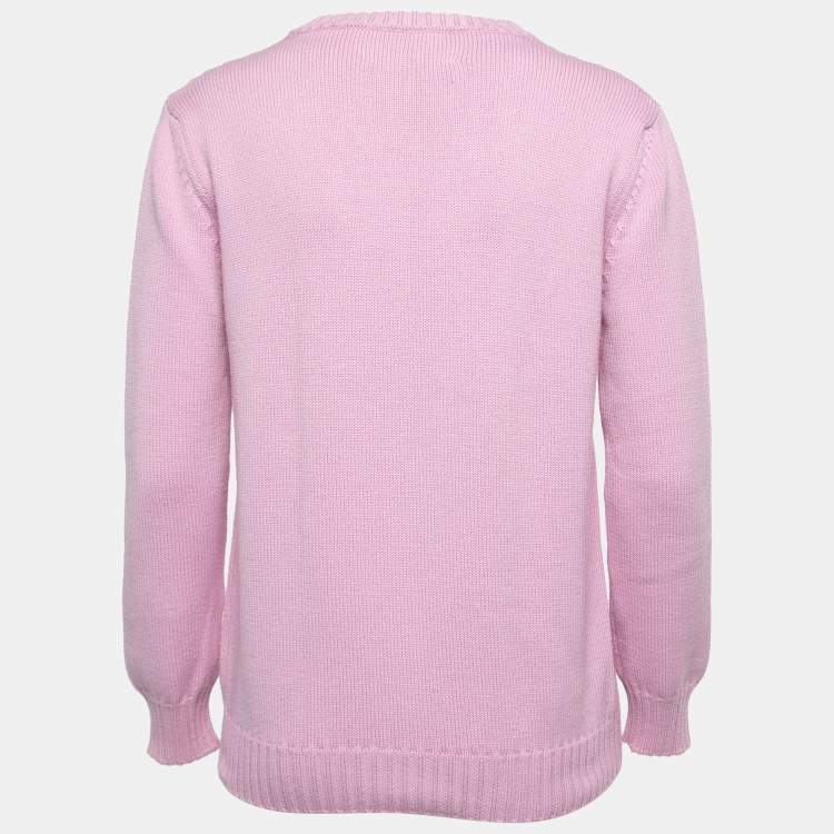 Pre Owned Alberta Ferretti Purple Patterned Wool Crew Neck Sweater S