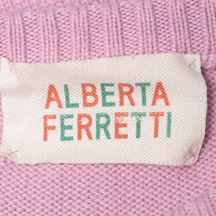 Pre Owned Alberta Ferretti Purple Patterned Wool Crew Neck Sweater S