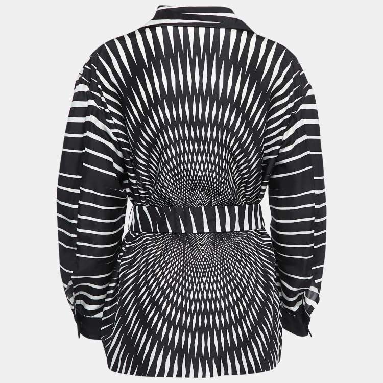 Pre Owned Alberta Ferretti Black/White Abstract Printed Silk Shirt M