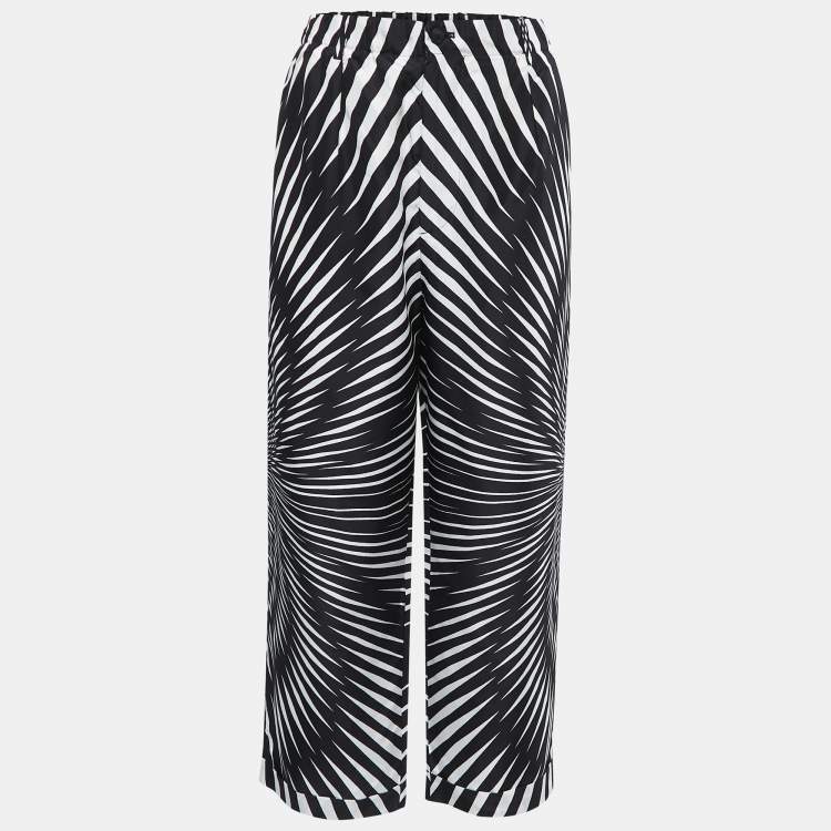 Pre Owned Alberta Ferretti Black/White Abstract Printed Silk Trousers M