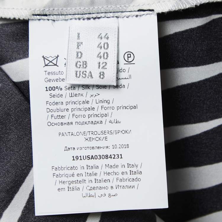 Pre Owned Alberta Ferretti Black/White Abstract Printed Silk Trousers M