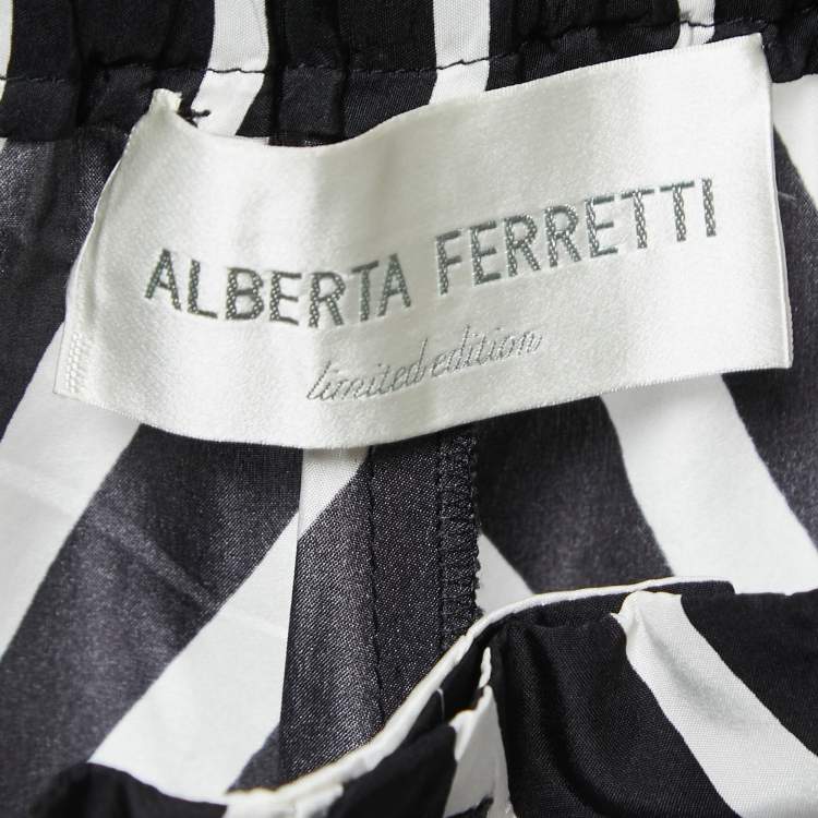 Pre Owned Alberta Ferretti Black/White Abstract Printed Silk Trousers M