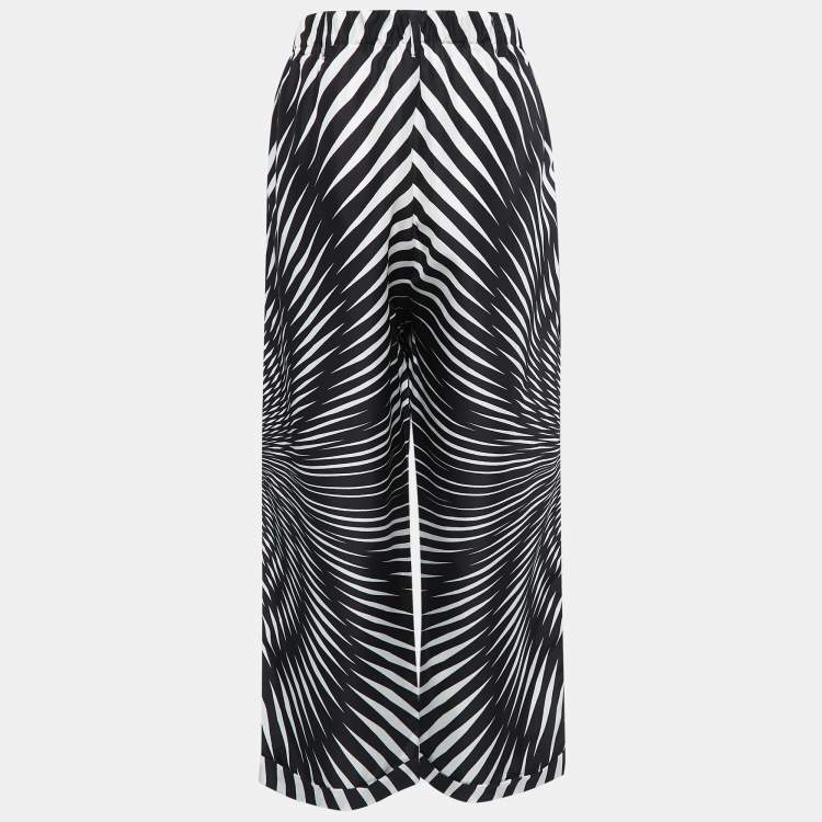 Pre Owned Alberta Ferretti Black/White Abstract Printed Silk Trousers M