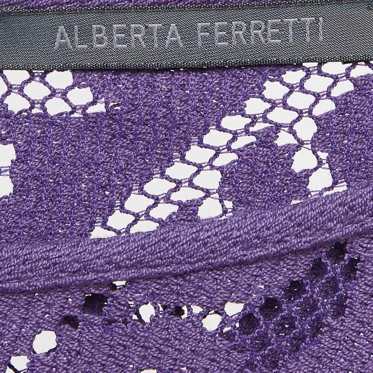 Pre Owned Alberta Ferretti Purple Patterned Lace Maxi Dress S