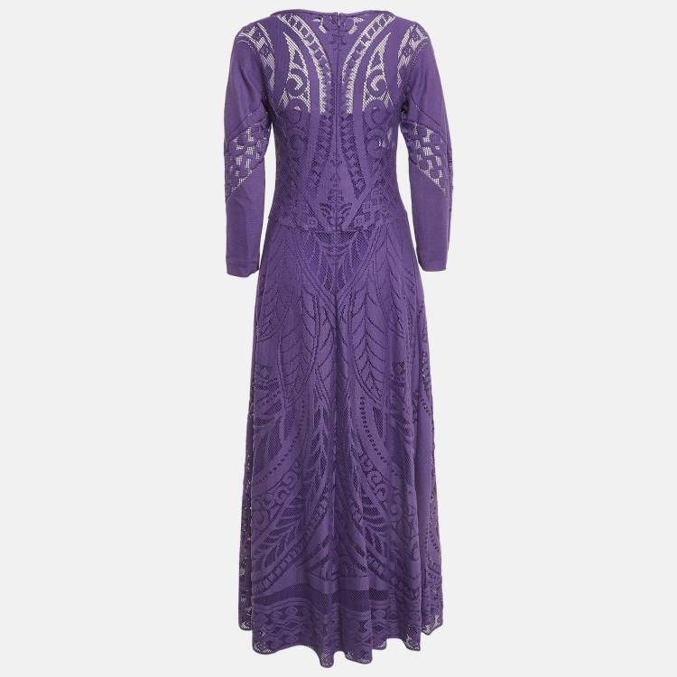 Pre Owned Alberta Ferretti Purple Patterned Lace Maxi Dress S