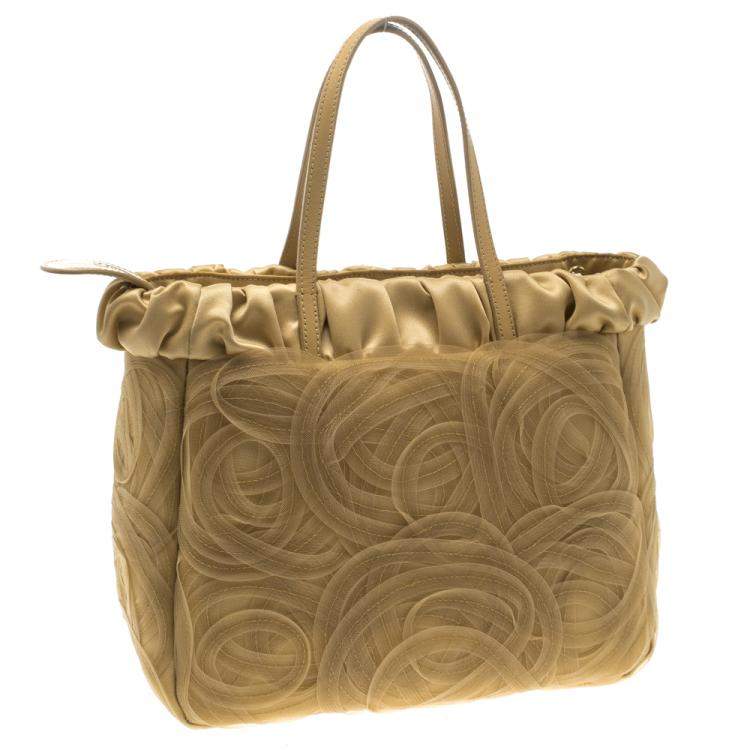 Pre Owned Alberta Ferretti Beige Net and Satin Tote