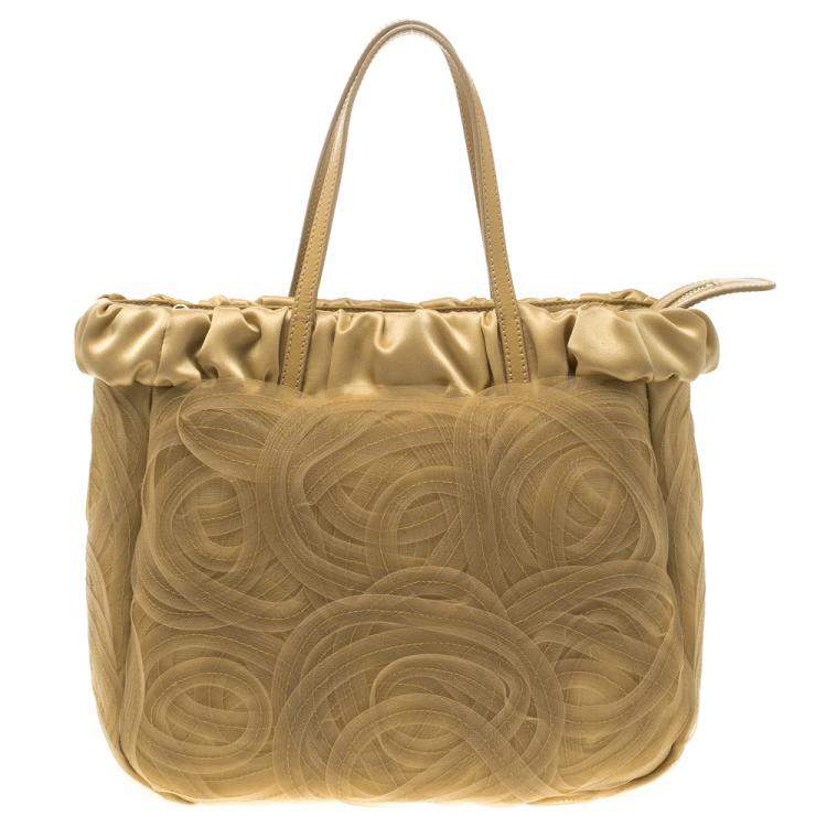 Pre Owned Alberta Ferretti Beige Net and Satin Tote