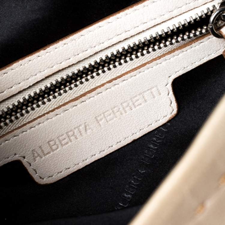 Pre Owned Alberta Ferretti Beige Leather Fringed Wristlet Clutch