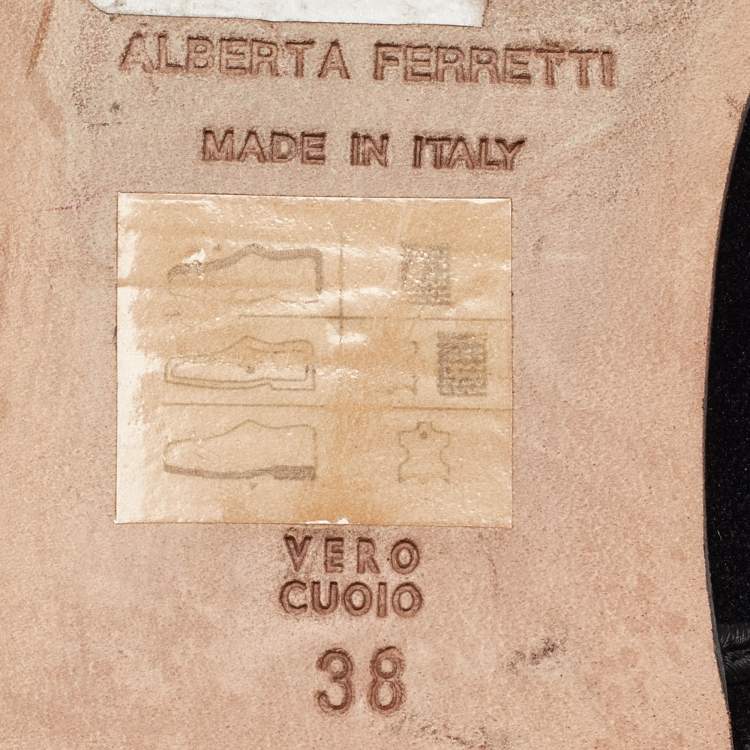 Pre Owned Alberto Fermani Black Velvet Buttons Embellished Flat Mules Size 38