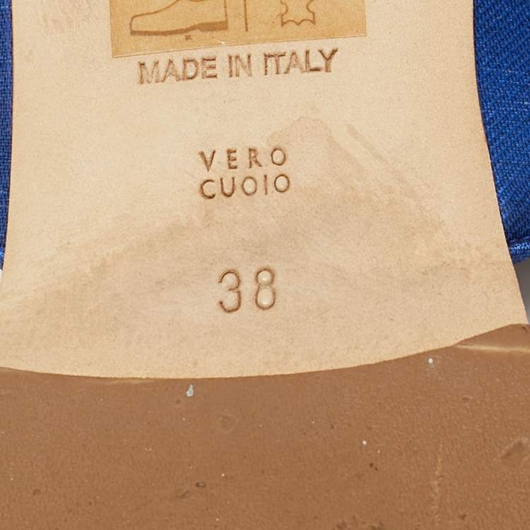 Pre Owned Alberto Fermani Blue Canvas Floral Embroidered Mules Size 38