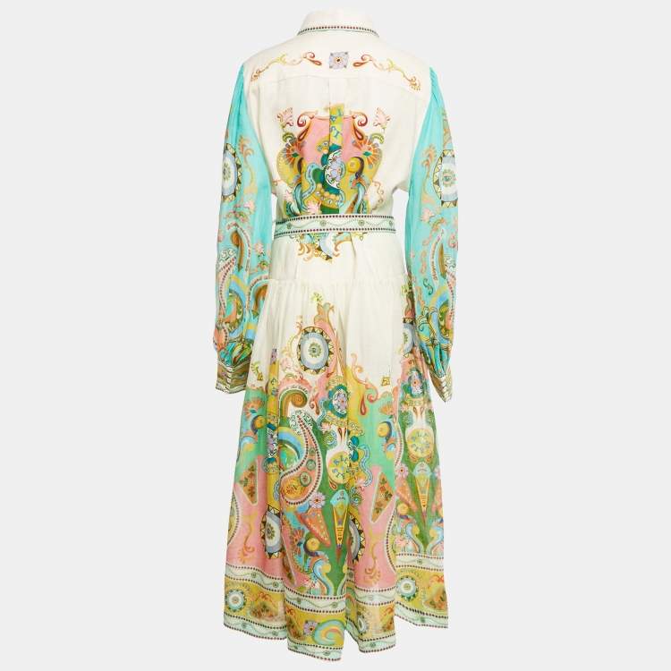 Pre Owned ALEMAIS Multicolor Printed Ramie Pinball Shirt Dress L