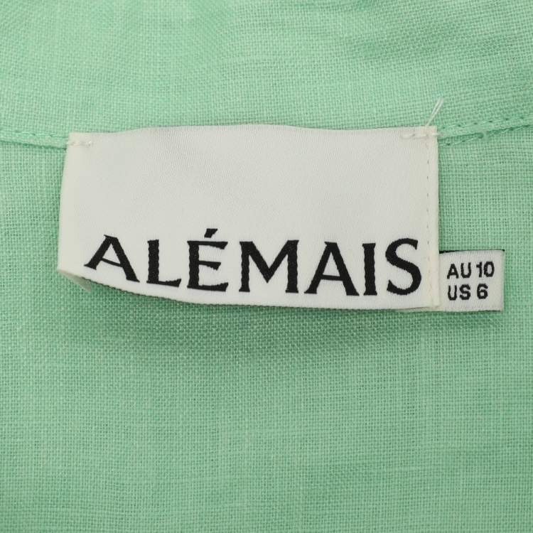Pre Owned Alemais Green Olivia Floral Print Linen Shirt Maxi Dress M