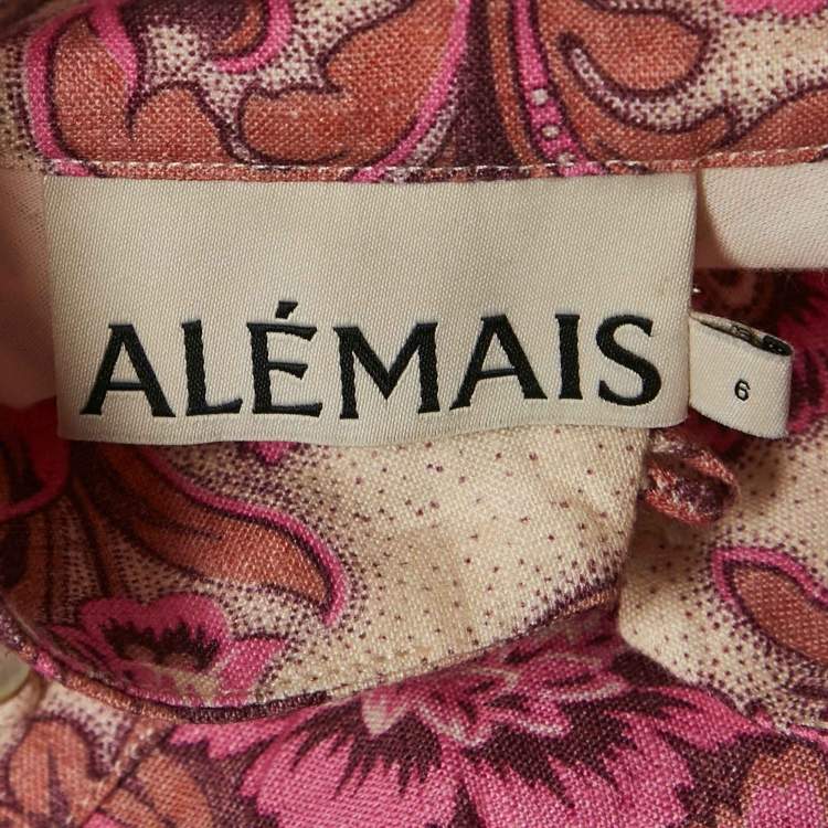 Pre Owned Alemais Pink Floral Print Linen Isla Blouse XS