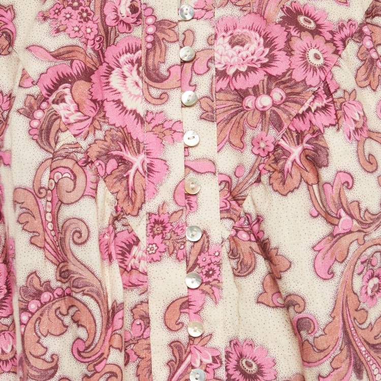 Pre Owned Alemais Pink Floral Print Linen Isla Blouse XS