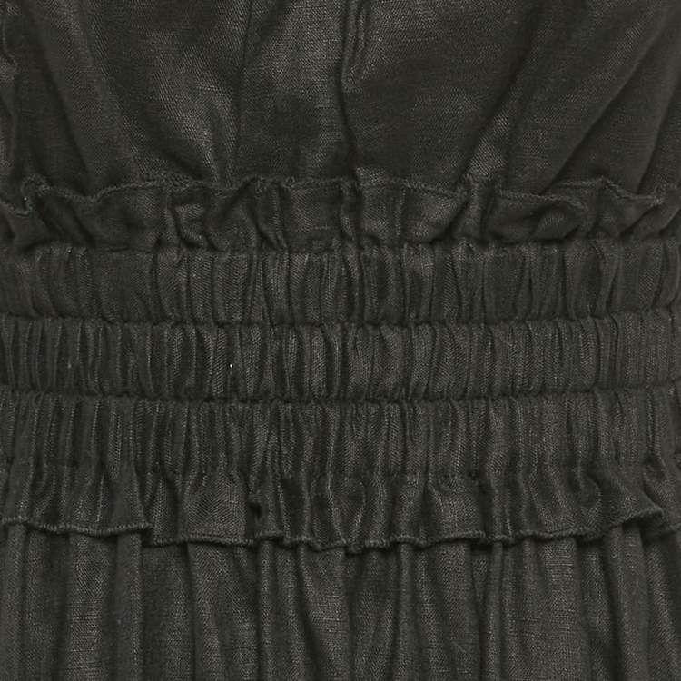 Pre Owned Alemais Black Linen Shirring Gathered Maxi Dress S