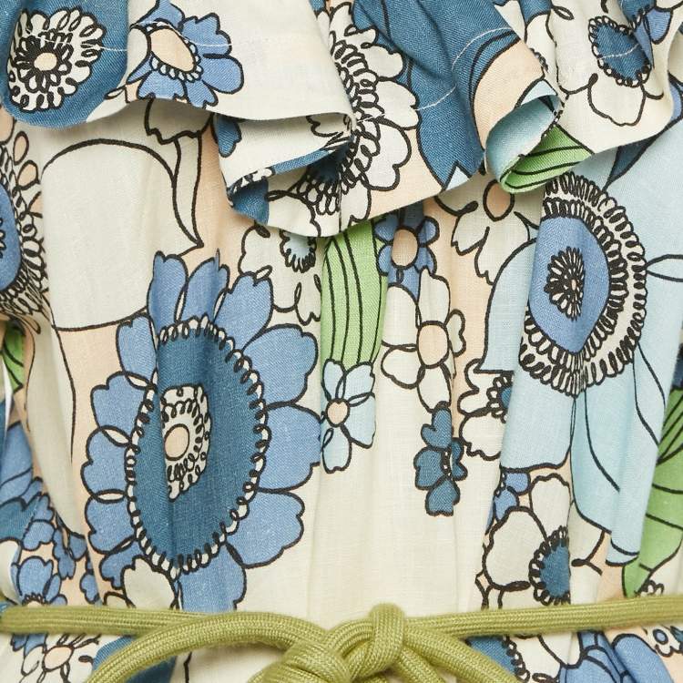 مملوكة مسبقًا Alemais Multicolor Floral Print Linen Belted Mini Dress M