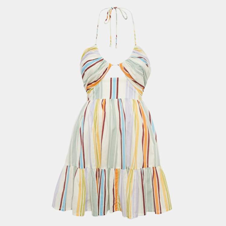 Pre Owned Alemais Multicolor Stripe Print Cotton Halter Neck Mini Axum Dress M