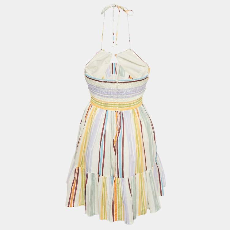 Pre Owned Alemais Multicolor Stripe Print Cotton Halter Neck Mini Axum Dress M